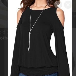 NWT Elegant Black Cold Shoulder Long Sleeve Tunic Size Small